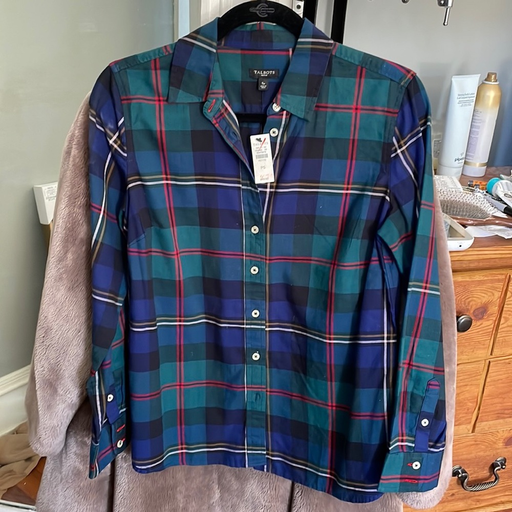 NWT Talbots plaid button down